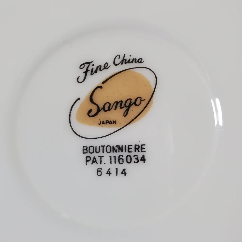 Sango Japan Fine China Flat Cup & Saucer Set of 2 Boutonniere Pattern 6414